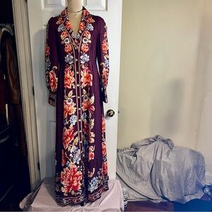 NWT Women’s Dalia Macphee Boho Floral Whimsical Crimson Maxi Dress M